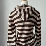 Vintage V-Neck Front Tie Hooded Sweater-Outfit