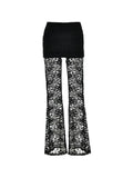 Perspective Lace Splice High Rise Flare Leg Pants-Outfit