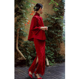 Fongt Chinese Cheongsam Toast Suit 2025 New Retro National Style Wedding Dress Engagement Dress Long Sleeve