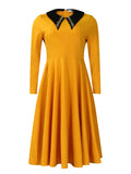 Fongt Fashion Solid Color Women's Long-Sleeved Collar Elegant Thin African Dress