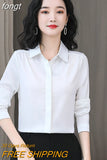 Women Shirts Satin Long Sleeve Blouse Women Fashion Elegant White Shirt Solid Basic Womens Tops and Blouses New Female
