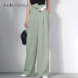 Minimalist Colorblock Pants For Women Irregular High Waist Full Length Wide Leg Women's Trouser 2021 Autumn