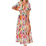 Fongt Women's Open-Sleeved Dress Print With Large Dress Dress Women 8023