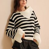 Fongt 2025 New Fashion Stripe Jersey Casual Loose Long-Sleeved Women's Sweater