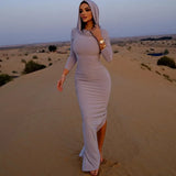 Fongt Women's Fall 2024 New Fashion, Slim Hooded, Slit And Women's Dress-Outfit