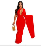 Fashion Women's Solid Color Single Shoulder Cuff Open Back Long Dress Women-Outfit