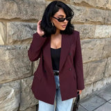 Fongt Women's Clothing Explosion Fashion Temperament Wine Red Blazer Double Buckle