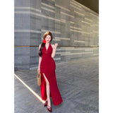 Fongt Three-Dimensional Flowers Hanging Neck Dress Women's Summer Dress Dress Pure Want To Close The Waist Open Fork The Ass