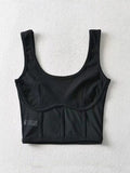 Fongt / Summer 2024 U-Collar Fishbone Sticker Mesh Stitching Vest Women's Elastic Slim Back Render Vest-Outfit