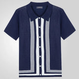 Fongt Men's Summer New Striped R-Neck Knits Short-Sleeved Business Polo Shirts Men's
