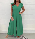Fongt Summer New Women's Clothing With Lotus Leafy Broad Leg Trousers Solid Casual Jumpsuit Women