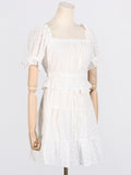 Fongt 2025 New Fashion Leisure Holiday Bubble Sleeve T-Shirt + White Embroidery Shorts Set For