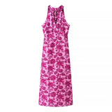 Fongt Women's Small Standing Collar Sleeveless A Word Waist Dress Hanging Neck Dress