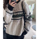 Fongt Goods French Lazy Wind Soft Waxy Retro Sweater Female Autumn Winter Large Size Design Sense Twist Diamond Sweater Female-Outfit