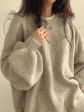 Oversized Split Hem Pullover Sweater-Outfit