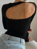 T-Shirts Long Sleeve Top Women Gray Tees Solid Basic Black T-Shirts O Neck Crop Top Skinny Streetwear Y2K
