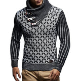 Fongt Men's Autumn And Winter Wish Explosive Leather Buckle Turtleneck Knit Jumper Sweater