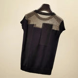 Patchwork Ice Silk Knitted Tops Blusas Mujer De Moda Women O-neck Short Sleeve Pullover Fashion Thin Blouse Blusas
