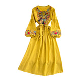 Fongt Embroidery Tassel Tuxedo With Loose Waist A Word Big Swing Dress Seaside Holiday