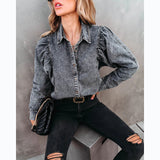Fongt Women's Autumn And Winter Collar Casual Fashion Street Style Cowboy Shirt 657