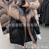 Fongt New High-End Fur Big Fox Wool Cotton Silver Fox Down Jacket Warm Hooded Coat Woman