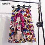 2019 New-Coming Spring Summer Printing Cartoon Pattern Empire High Elastic Women Skirt Party Holiday High Street