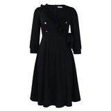Fongt Women's Dress 2025 New Fashion Temperament Pure Color V Collar Folds High Waist Big Dress Dress Dress