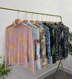 Autumn Single-Layer Mesh Base T Shirt Girls Printed Full Sleeve Turtleneck Tees Slim Women See Through Tshirts-Outfit