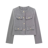 New Flip Decoration Round Collar Short Coat 3046278-Outfit