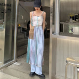 Piece Suits Layered mixed Color Transparent Sling Mesh Dress and Cropped Tops Lace Camisole Vest Spaghetti Strap Sets