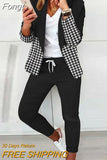 Women Office Jacket Top And Pants Print Suit Casual Office Female Pants Two Piece Set Elegant Slim Fit Long Pants Matching