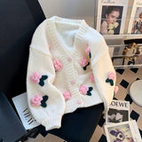 Three-Dimensional Flower Cardigan Sweater Female Short Style Small Fragrant Style Loose Coat With Foreign Style Age-Reducing Sweater-Outfit