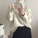 New 2022 Winter Spring Korean Style Knitwear Turtleneck Warm Pullover Solid Minimalist Elegant Women's Sweater