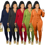 Drawstring Bandage Two Piece Outfits for Women Birthday Party Club Matching Sets Shirt Top and Stacked Pant Sets Undefined-Outfit