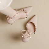 Fongt High Heels Women's Fine Heel 2025 New Cut Men's Dress Willow Pointed One-Word With Buckle Head Sandals