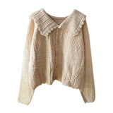 Fongt Soft Waxy Sweater Cardigan Spring Women's Wear 2024 New Sweet Navy Collar Hollow Out Sweater Jacket-Outfit