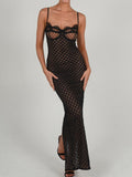 See Through Black Maxi Dress Spaghetti Strap Back Split Long Summer Dress 2023 Sexy Backless Women's Dresses for
