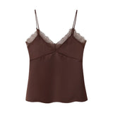 Fongt New Women's Lace Silk-Sense Textured Blouse Sling Sling Vest Top