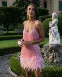 Fashion Tanne Tanneruse Feather Splicing Dress