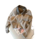 Fongt Spring And Autumn New Loose Gas Coat Ankola Red College Wind Splicing Fake Two Knitted Shirt Women