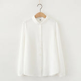 Shirts Tops And Blouses 100% Cotton Lady Long Sleeve Solid Color Office Work White Clothes Fashion Woman