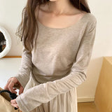 Shoulder Loose Collar Pleated Long T-Shirt Women's Undershirt Pleated Tight Short Blouse-Outfit