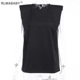 Shoulder Pad Casual Women T Shirts Solid Round Neck Summer Tops Loose Cotton Tee Shirts Soft Office Ladies T