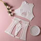 High Neck Mesh Tank Lingerie Set-Outfit