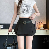 Fongt Half-Dress Girl Hottie Thin A-Word Short Skirt Summer New High-Waist College Style Pure Folding Skirt