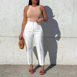 Fongt Women's Clothing Large-Size Fashion Temperament Casual Thin High-Waisted Trousers Solid African Professional Pants