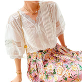 Fongt New Thin Shirt Women Short Sleeve French Design Temperament Lady Shirt Bubble Sleeves Female Top