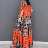 Stylish Leopard Spliced Long Dress Summer A-Line Waist Loose Female Clothing Half High Collar Button Commute Dresses New-Outfit