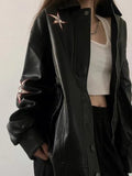 Star Patchwork Pu Leather Jacket-Outfit