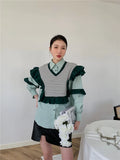 Large Size Women's Blouse Loose Stripe Shirt Summer Long Sleeves Elegant Splicing Korean Style Top Fashion 2022 Female